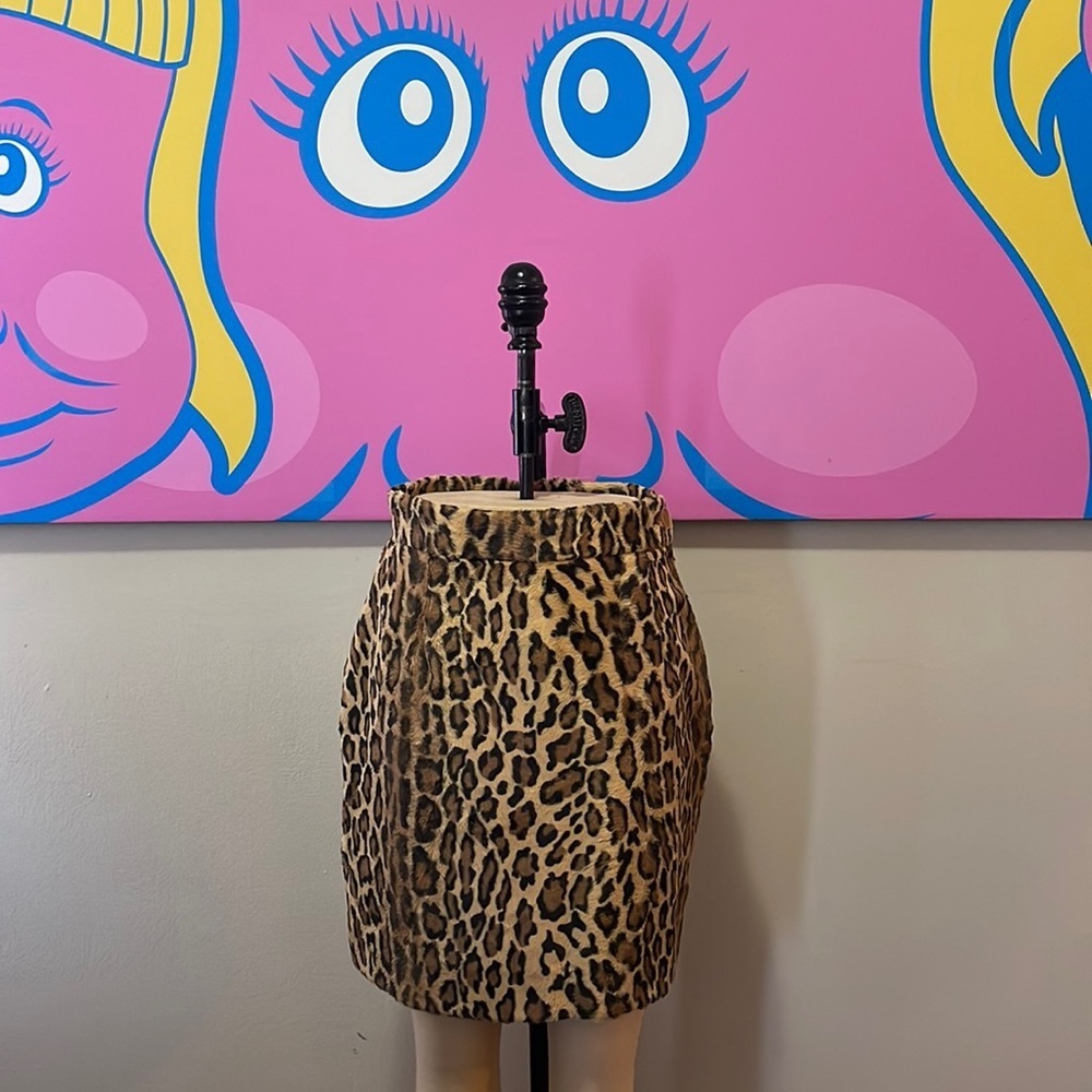 Moschino Faux Fur Animal Print Straight Mini Skirt